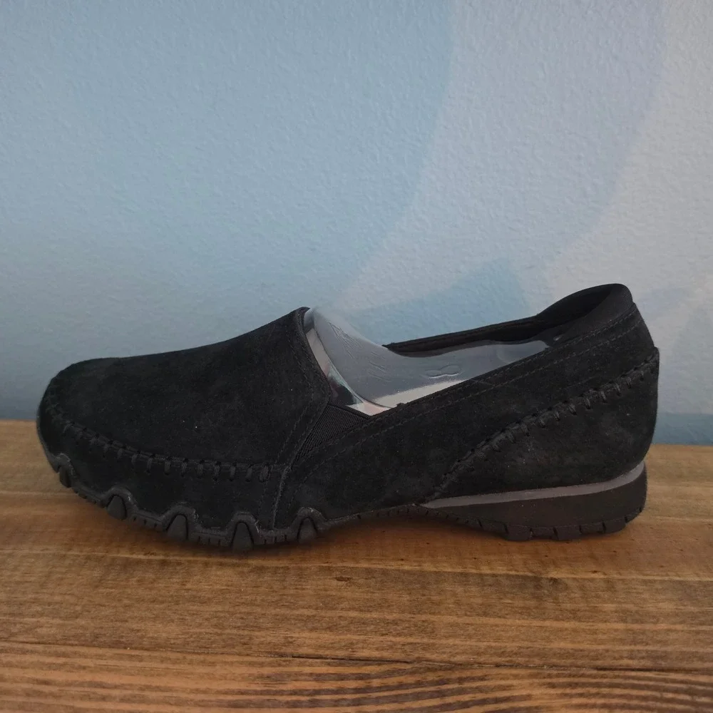 Skechers Womens Bikers Alumni Loafers Black Suede Relaxed Fit Size 8